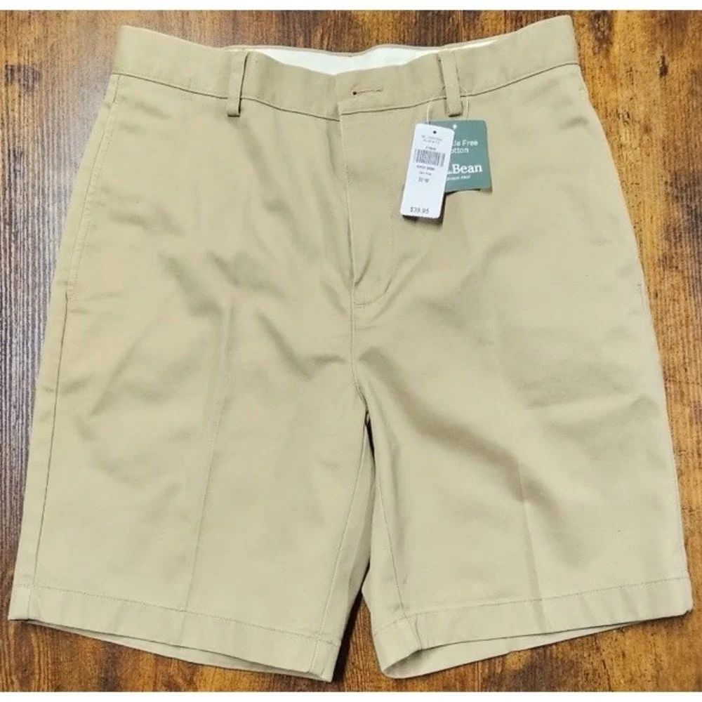 LL Bean Dbl L Chino Shorts Men's Khaki Outdoor Wrinkle Free Comfort Sz 30x8 NWT